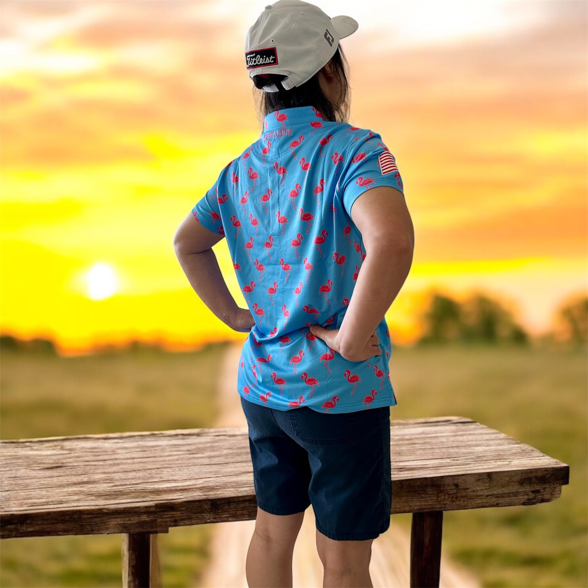 (Women) UniCaddie Ace Golf Polo โ Crisp, Classic, Cool in Cyan Flamingo!