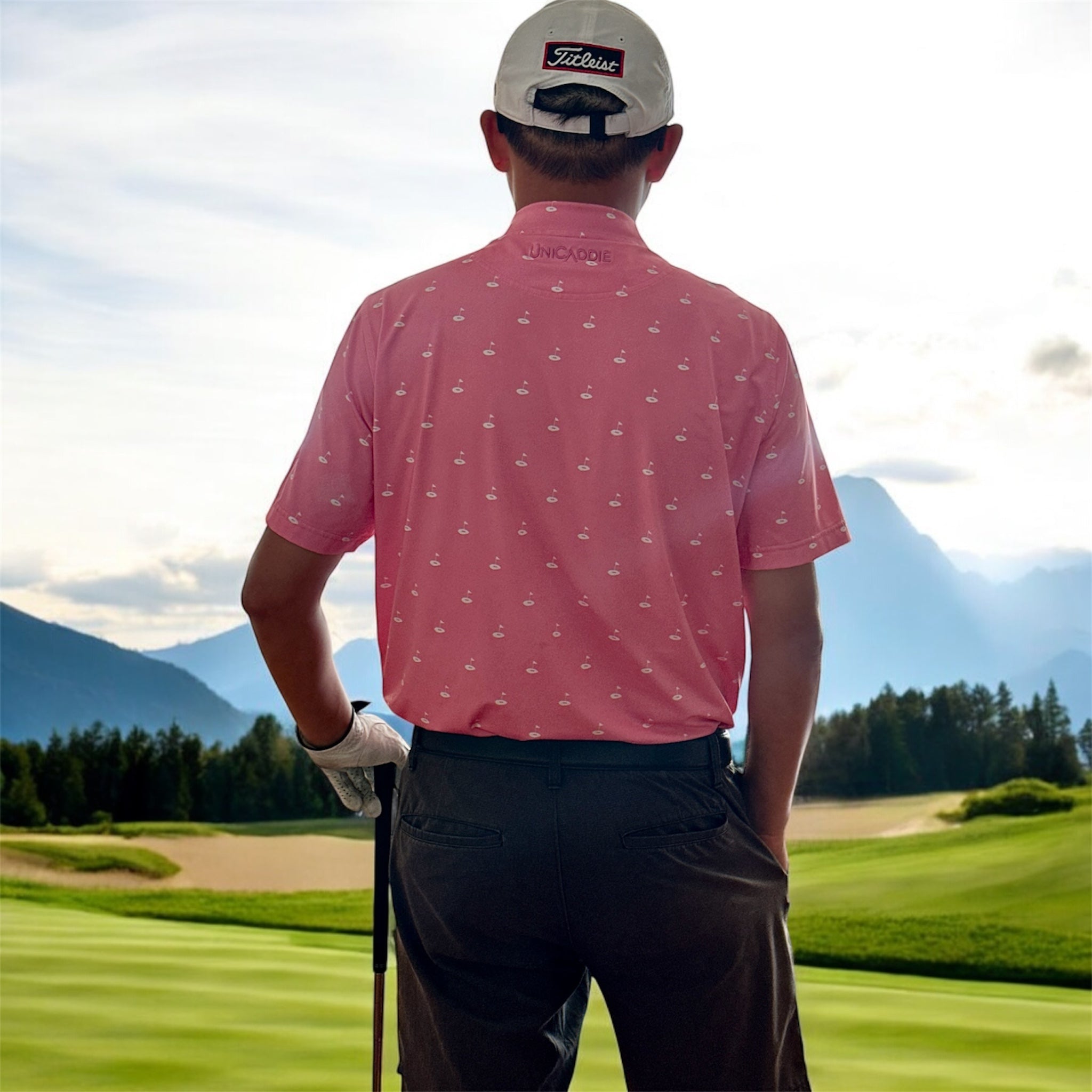 (Men) UniCaddie Ace Golf Polo – Crisp, Classic, Cool in Pink!
