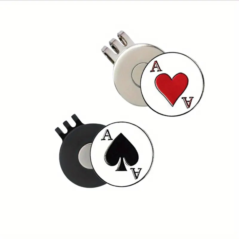 Marker with hat clip ⛳️ Ace of Spade and Red Heart Golf Marker– Never Lose Your Marker Again! 🎯