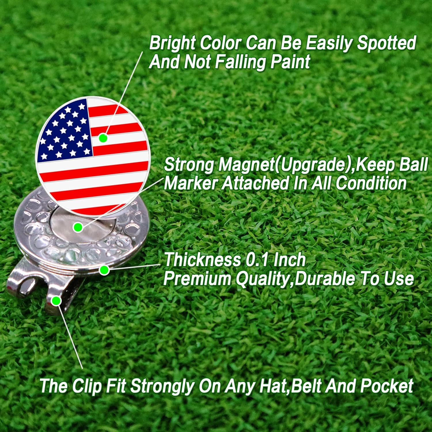 Marker with hat clip ⛳️ AMERICAN FLAG Golf Marker– Never Lose Your Marker Again! 🎯