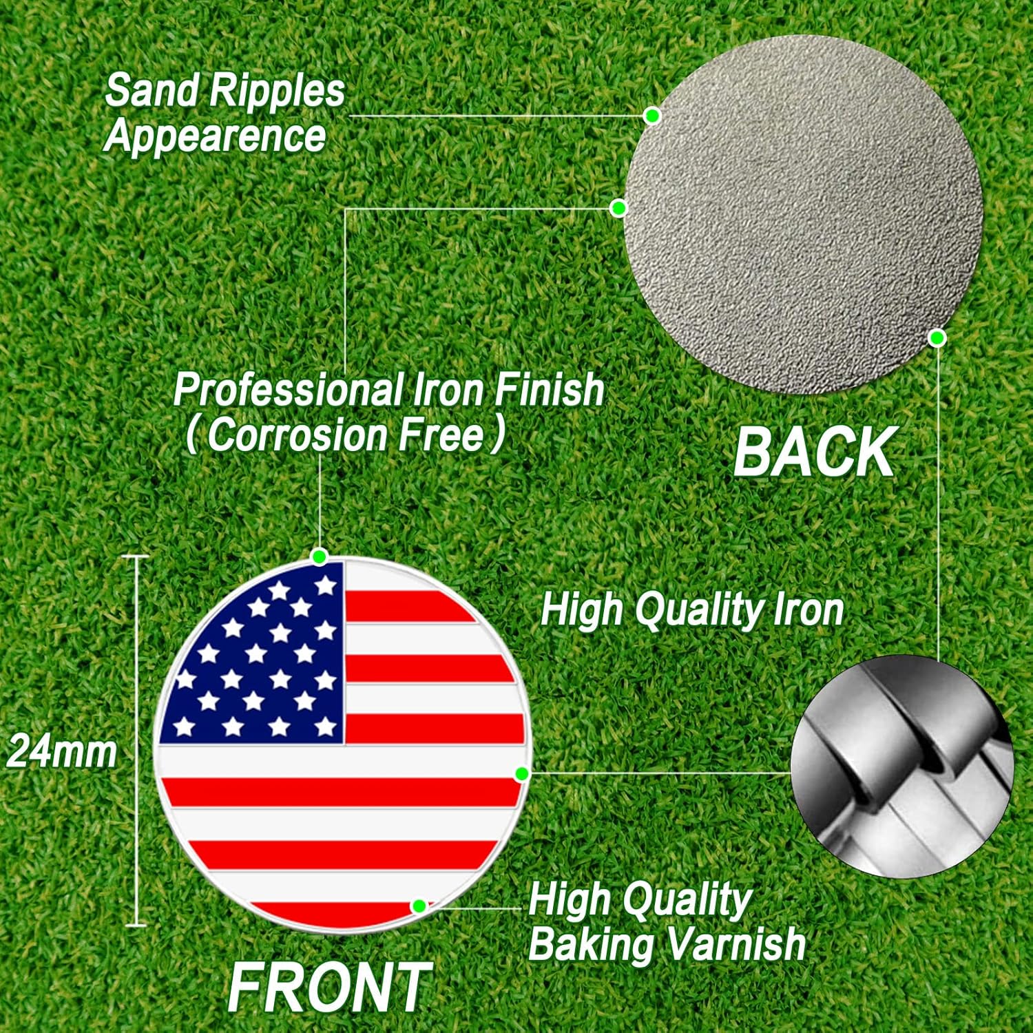 Marker with hat clip ⛳️ AMERICAN FLAG Golf Marker– Never Lose Your Marker Again! 🎯