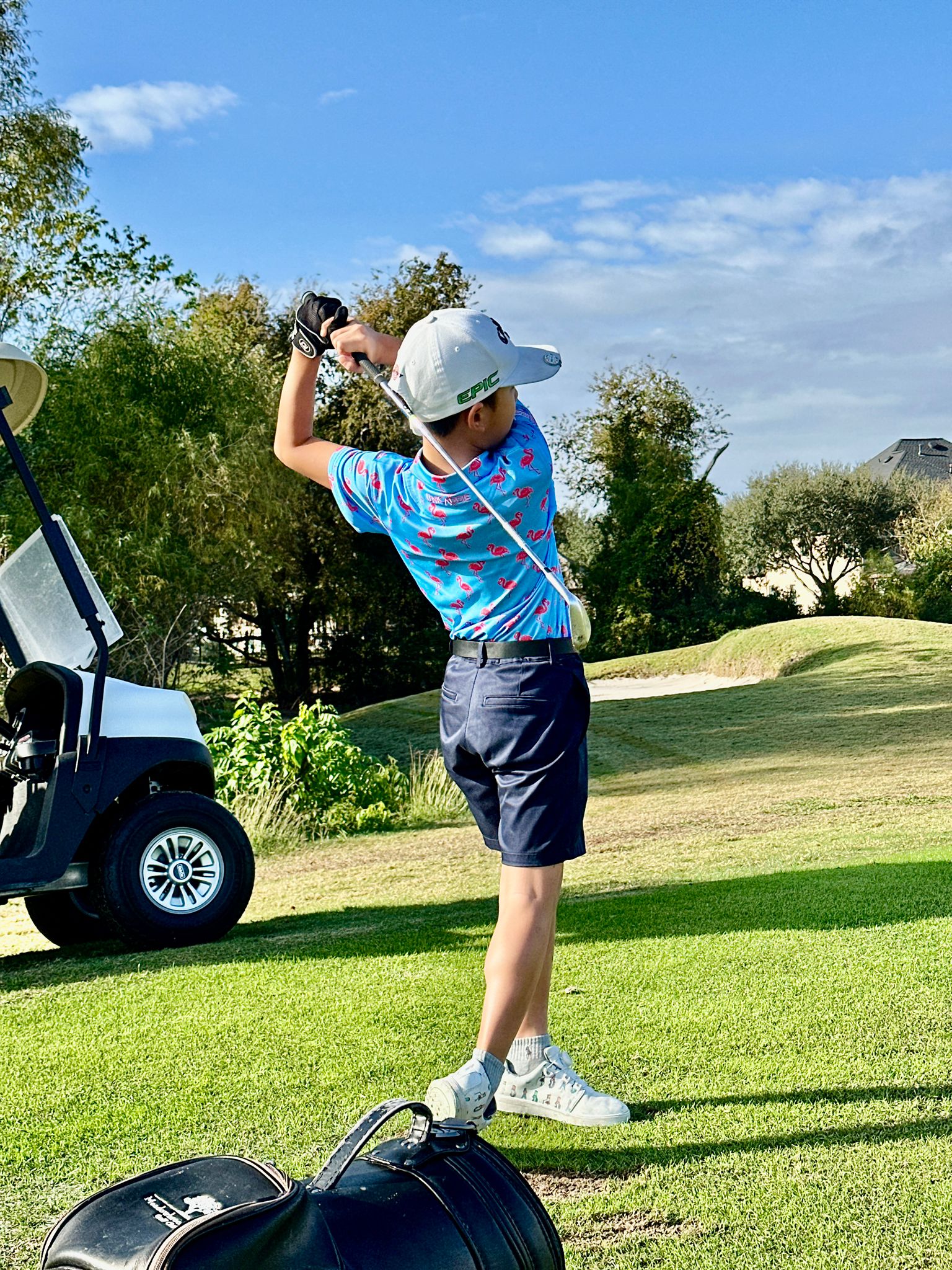 (Men) UniCaddie Ace Golf Polo β Crisp, Classic, Cool in Cyan Flamingo!