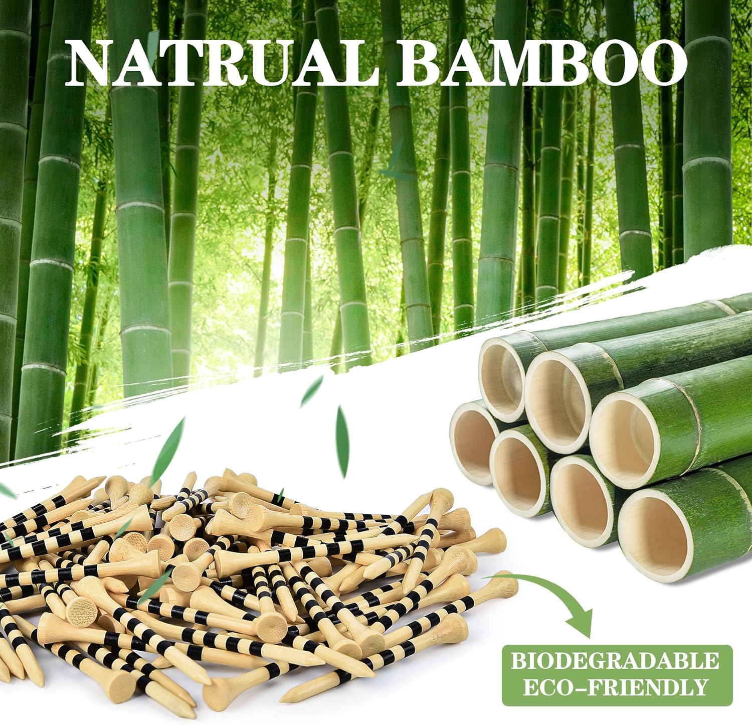 🌿 Eco-Friendly Bamboo Golf Tees – Adjustable Height for the Perfect Swing! ⛳🔥