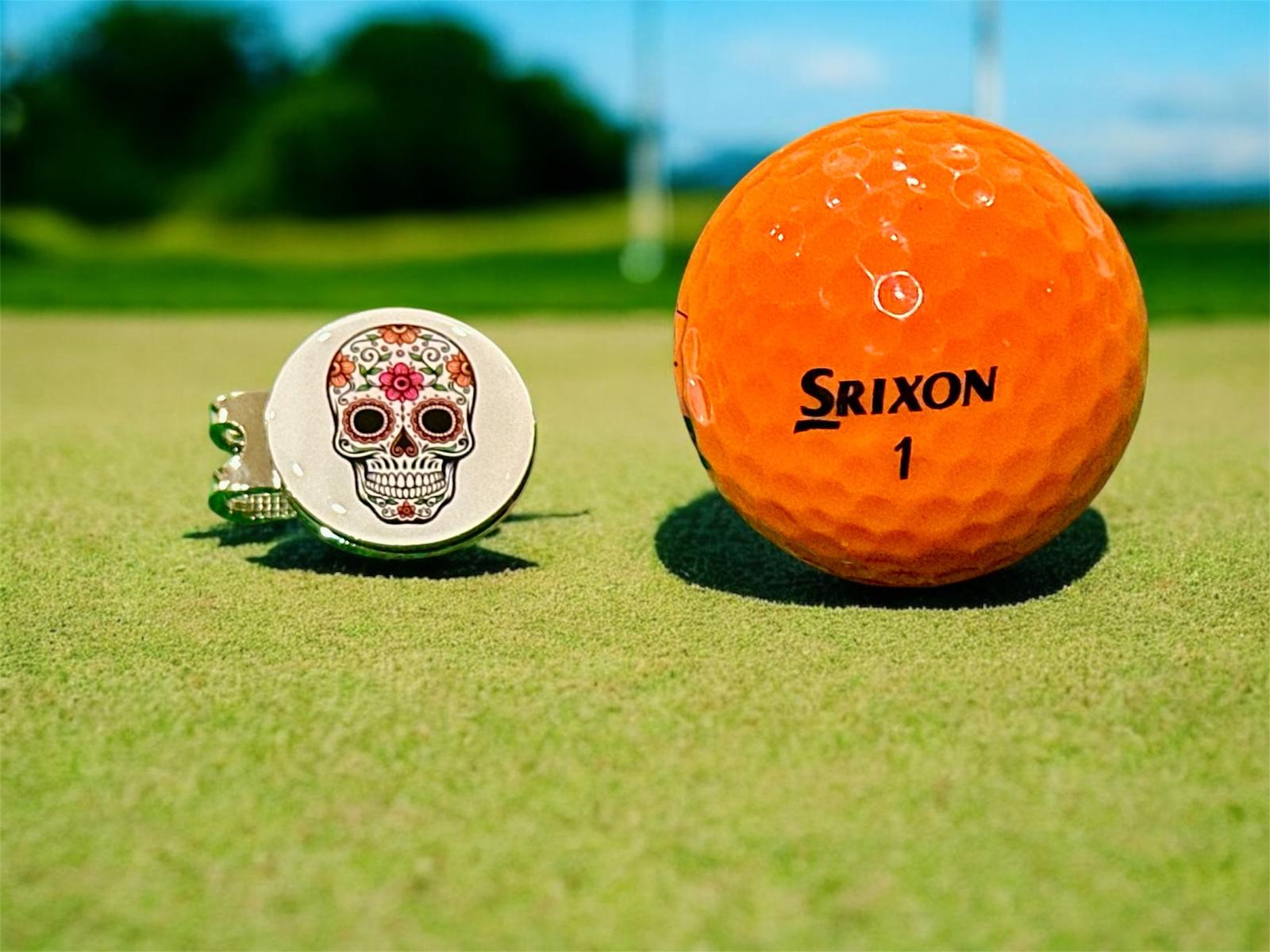 Marker with hat clip ⛳️ SUGAR SKULL (White) Golf Marker– Never Lose Your Marker Again! 🎯
