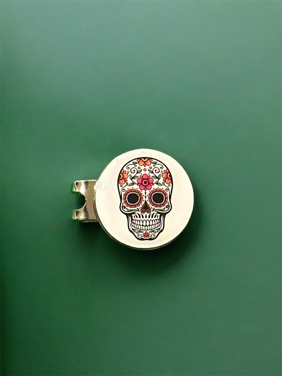 Marker with hat clip ⛳️ SUGAR SKULL (White) Golf Marker– Never Lose Your Marker Again! 🎯
