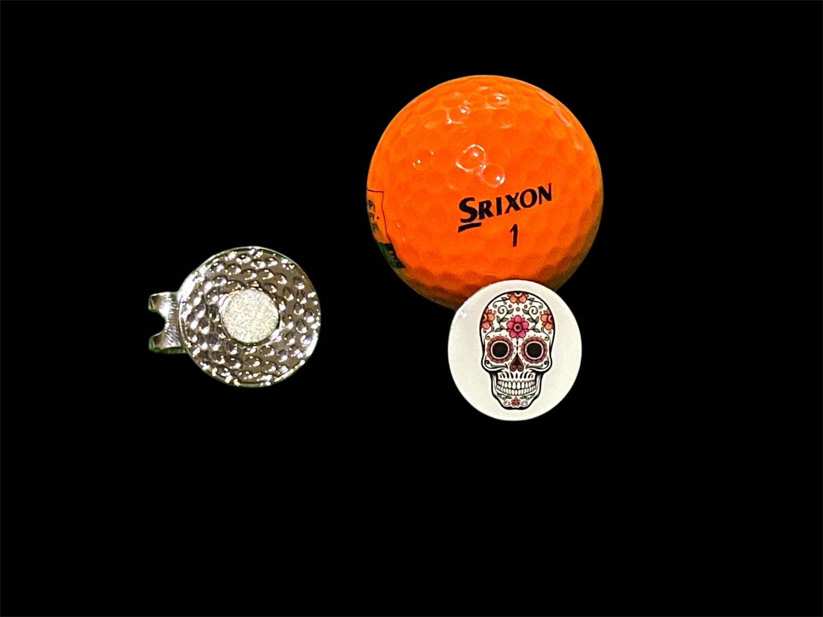 Marker with hat clip ⛳️ SUGAR SKULL (White) Golf Marker– Never Lose Your Marker Again! 🎯