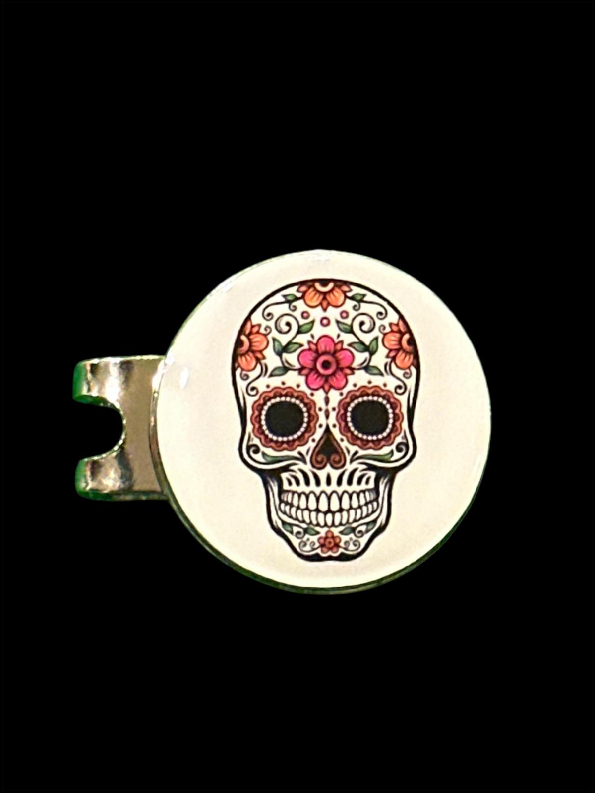 Marker with hat clip ⛳️ SUGAR SKULL (White) Golf Marker– Never Lose Your Marker Again! 🎯