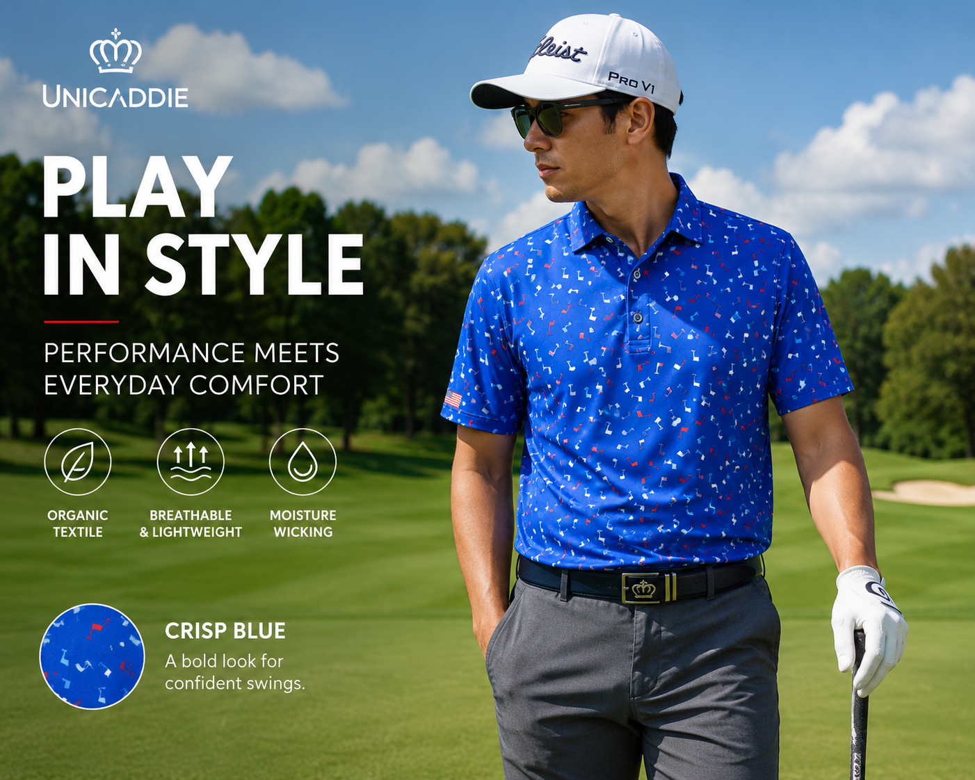 (Men) UniCaddie Ace Golf Polo – Crisp, Classic, Cool in Blue!