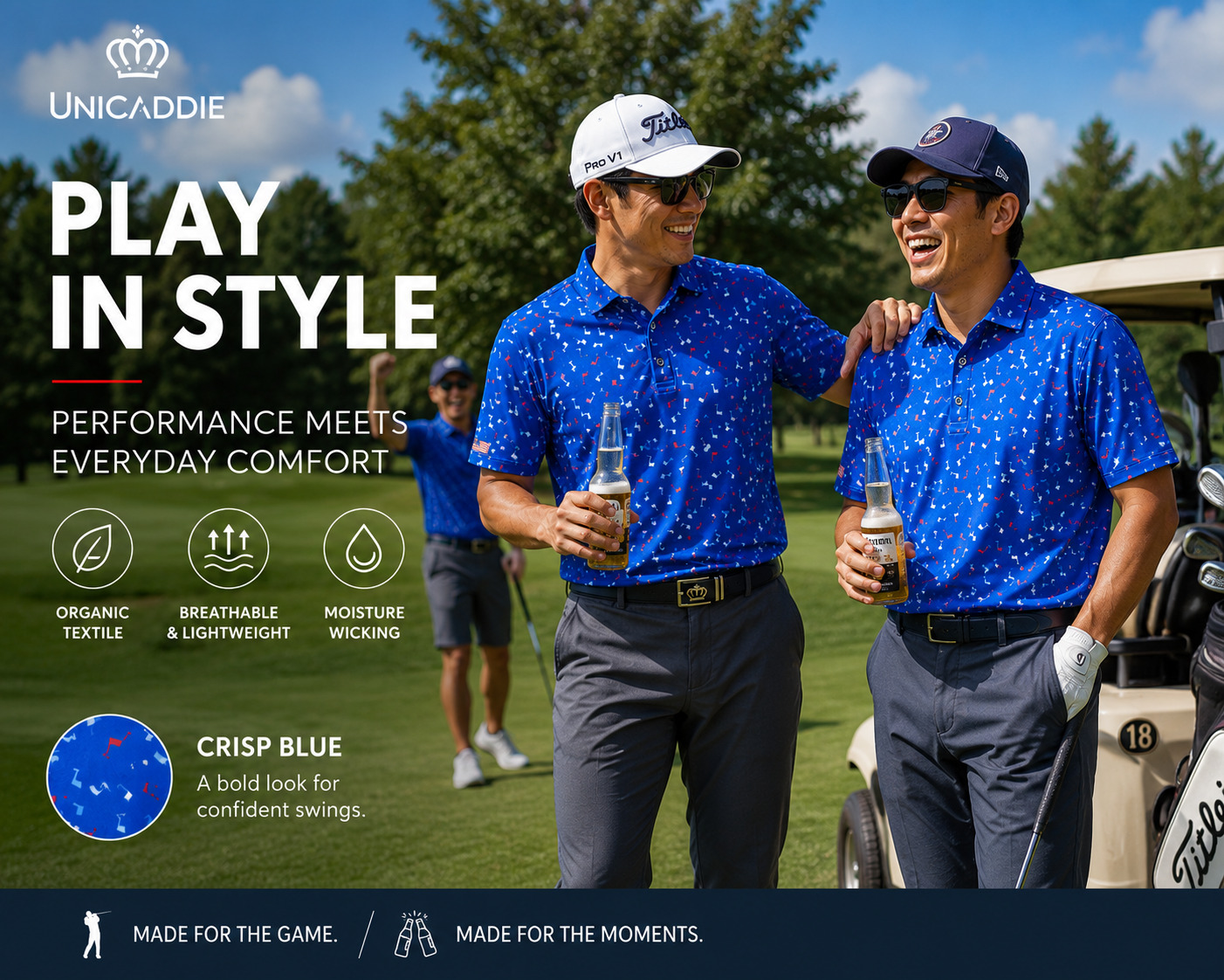 (Men) UniCaddie Ace Golf Polo β Crisp, Classic, Cool in Blue!
