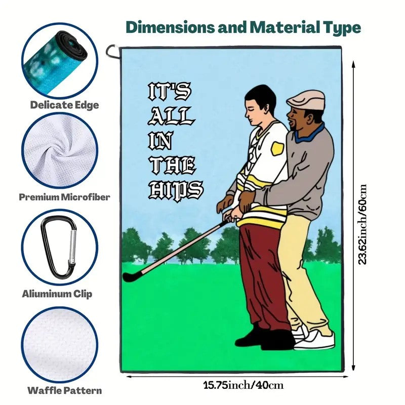 ⛳ "Its all in the hips" Funny Golf Towel – Super Absorbent & Clip-On Fun! 🎯💦