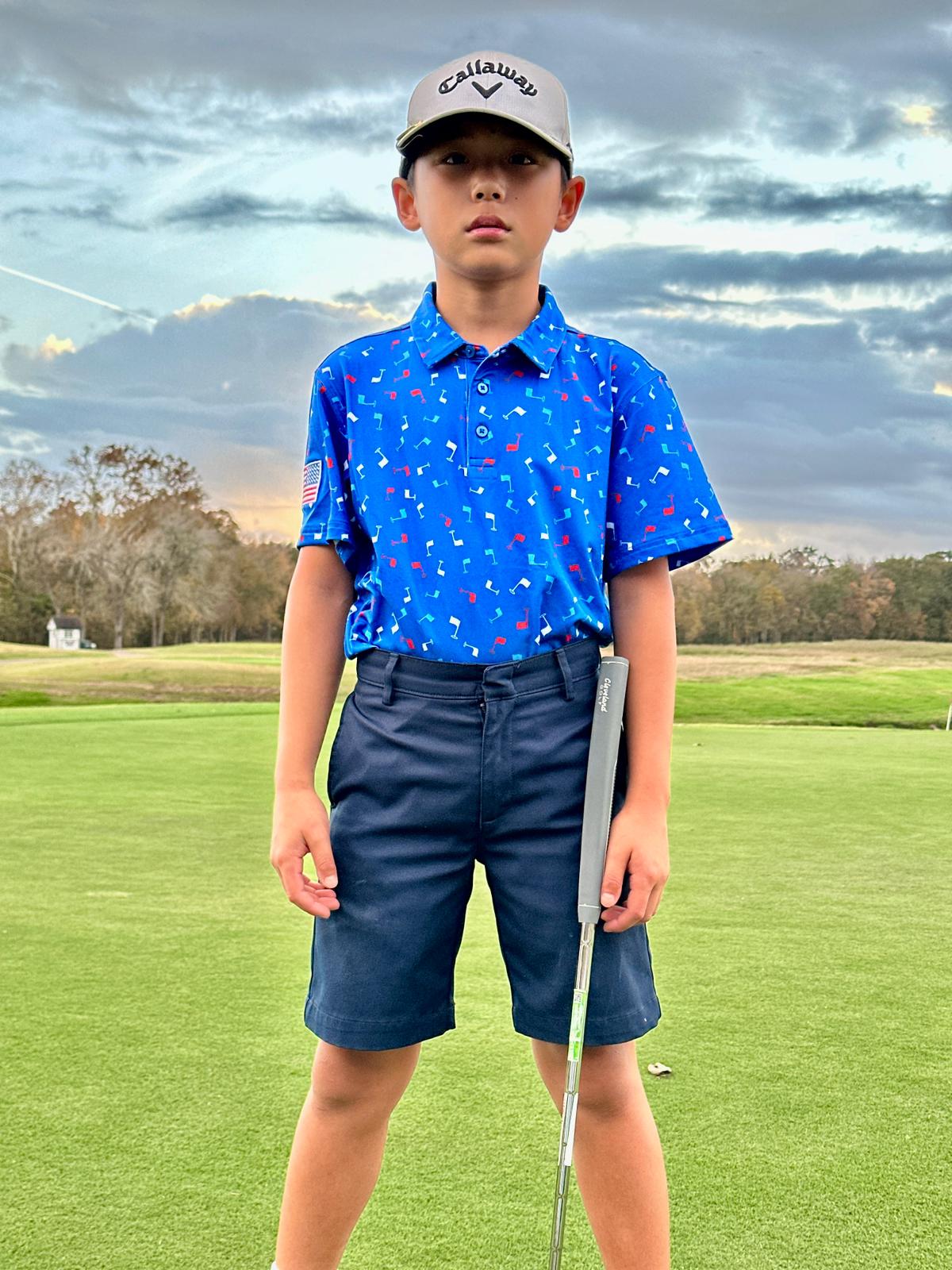 (Youth) Little Legends UniCaddie Golf Polo β Blue Blast Style!