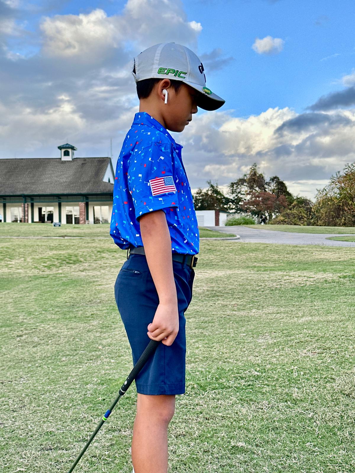 (Youth) Little Legends UniCaddie Golf Polo β Blue Blast Style!