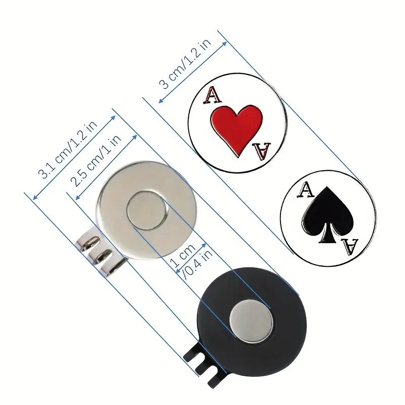 Marker with hat clip ⛳️ Ace of Spade and Red Heart Golf Marker– Never Lose Your Marker Again! 🎯