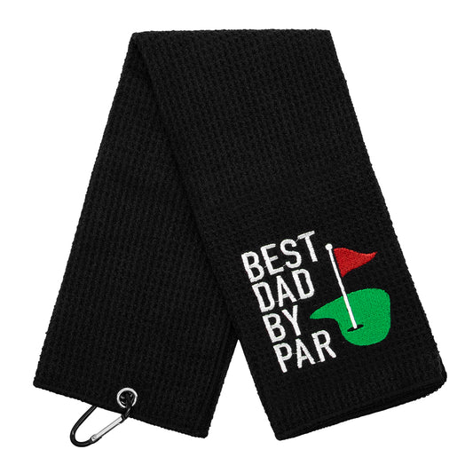 Microfiber Golf Towel (Best Dad By PAR)with Quick-Dry Dual-Sided Design, Portable Carabiner, Gentle Cleaning, Durable & Easy-Care - Perfect for Golf- Premium Performance Towel