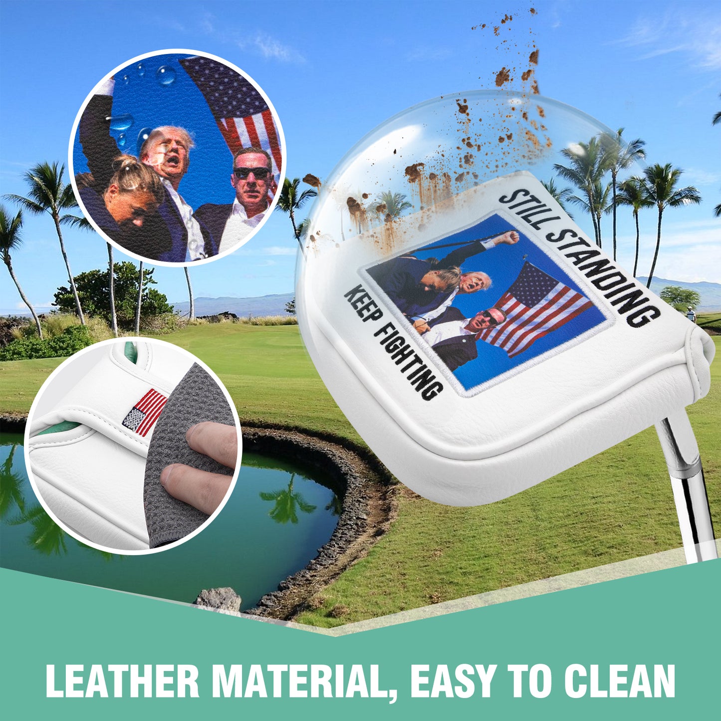 **New Release ** Faux Leather Putter Cover (Keep Fighting- Mallet） – Durable, Soft, and Stylish Headcover with Magnetic Closure for Secure Fit. Protects Your Putter from Dings and Scratches