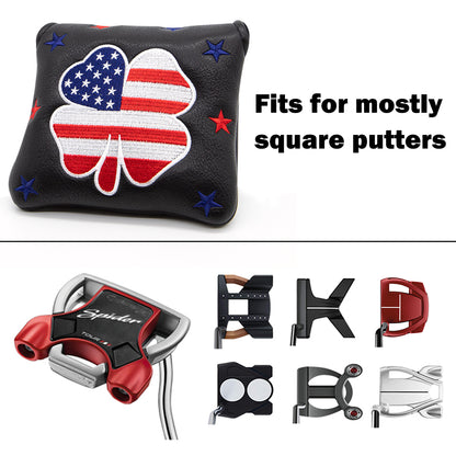 Premium Faux Leather Putter Cover (American Flag- Mallet Black&Red） – Durable, Soft, and Stylish Headcover with Magnetic Closure for Secure Fit. Protects Your Putter from Dings and Scratches