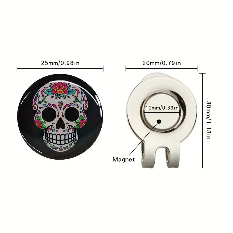 (Sugar Skull) Golf Ball Marker with High-Quality Magnetic Hat Clip – Durable, Strong Hold, and Easy Access on the Course