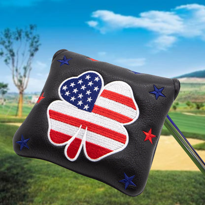 Premium Faux Leather Putter Cover (American Flag- Mallet Black&Red） – Durable, Soft, and Stylish Headcover with Magnetic Closure for Secure Fit. Protects Your Putter from Dings and Scratches