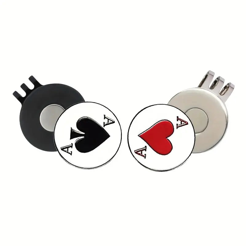 (Ace of Spade and Red Heart) Golf Ball Marker with High-Quality Magnetic Hat Clip – Durable, Strong Hold, and Easy Access on the Course