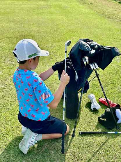 UniCaddie Premium Men's Golf Polo Shirts- Blue Flamingo