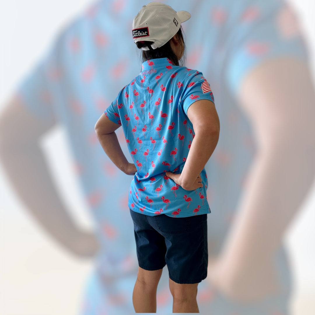 (Women) UniCaddie Ace Golf Polo – Crisp, Classic, Cool in Cyan Flamingo!