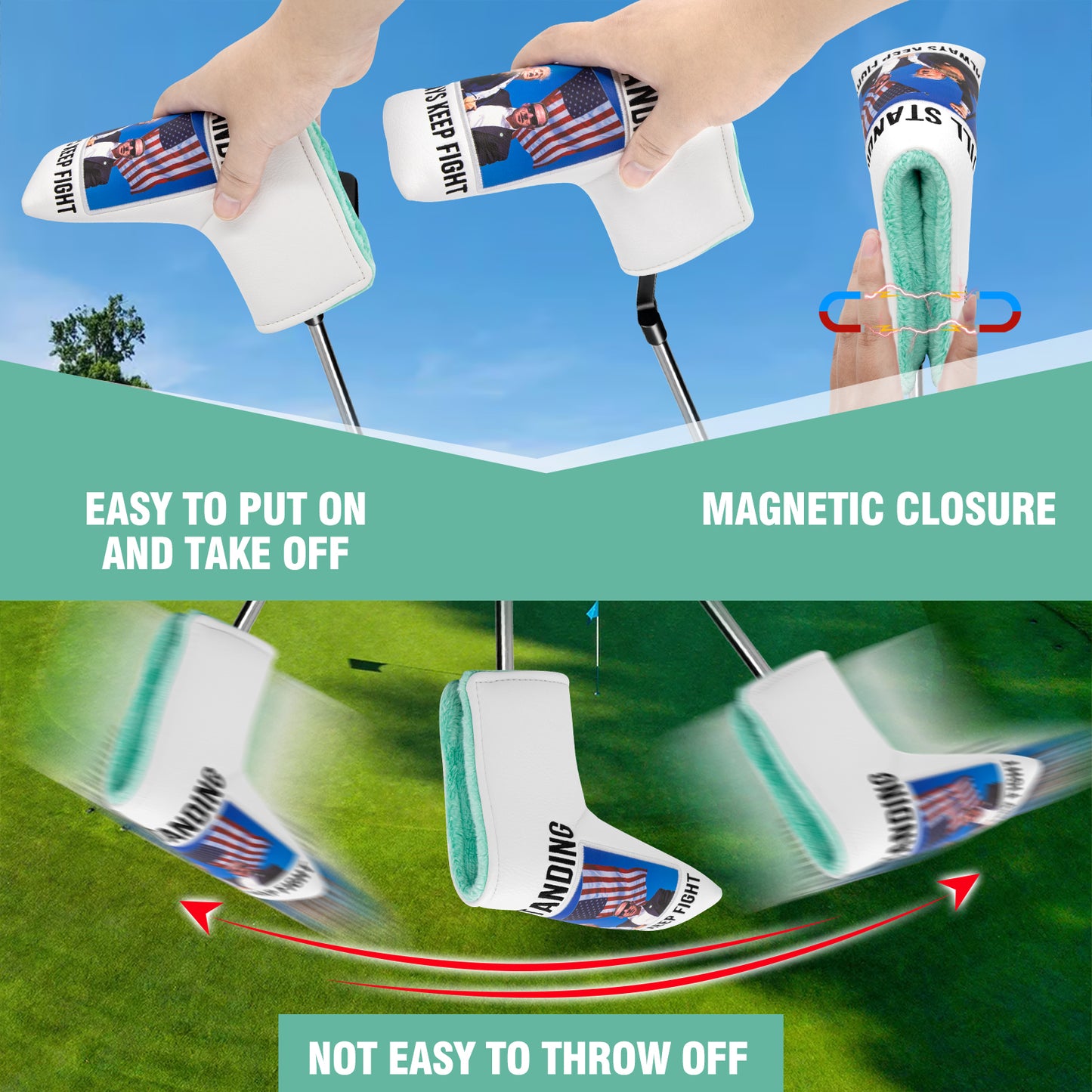 **New Release** Faux Leather Putter Cover (Keep Flighting Blade） – Durable, Soft, and Stylish Headcover with Magnetic Closure for Secure Fit. Protects Your Putter from Dings and Scratches