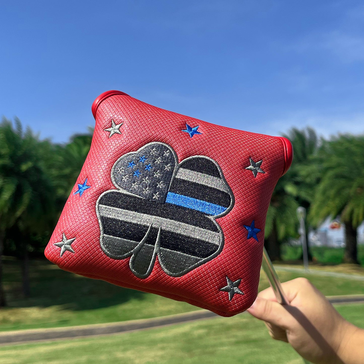 Premium Faux Leather Putter Cover (American Flag- Mallet Red） – Durable, Soft, and Stylish Headcover with Magnetic Closure for Secure Fit. Protects Your Putter from Dings and Scratches