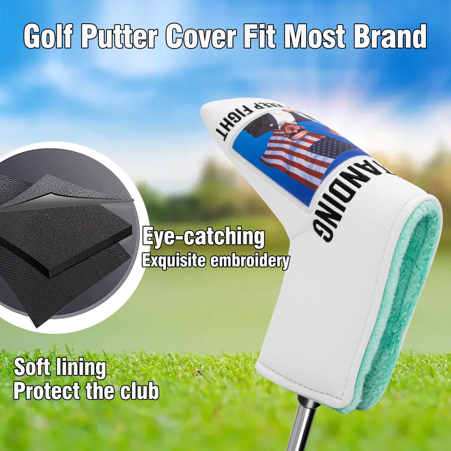 **New Release** Faux Leather Putter Cover (Keep Flighting Blade） – Durable, Soft, and Stylish Headcover with Magnetic Closure for Secure Fit. Protects Your Putter from Dings and Scratches