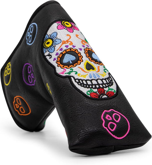 Premium Faux Leather Putter Cover (Sugar Skull- Blade） – Durable, Soft, and Stylish Headcover with Magnetic Closure for Secure Fit. Protects Your Putter from Dings and Scratches