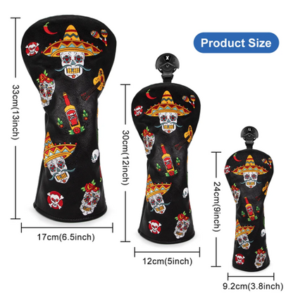 Golf Club Head Covers (Sugar Skull) – 4 options available. Premium driver, fairway wood, and hybrid covers for golfers. Durable and stylish