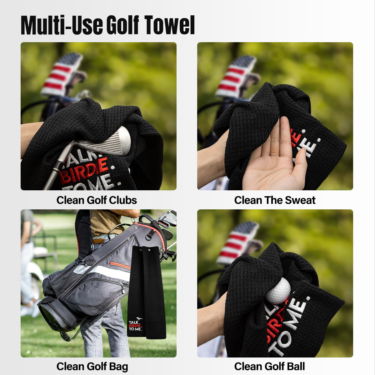 Microfiber Golf Towel (Talk Birdie To Me)with Quick-Dry Dual-Sided Design, Portable Carabiner, Gentle Cleaning, Durable & Easy-Care - Perfect for Golf- Premium Performance Towel