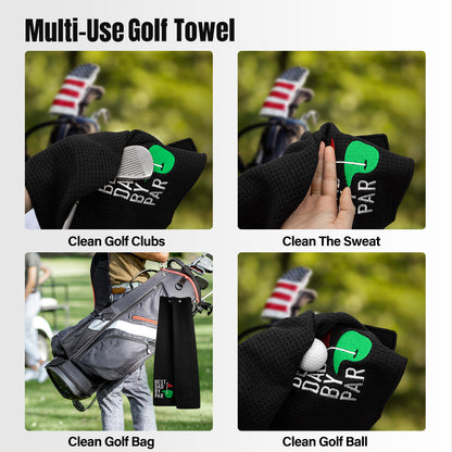 UniCaddie Best Dad By PAR Golf Towel with Quick-Dry Dual-Sided Design, Portable Carabiner, Gentle Cleaning, Durable & Easy-Care - Perfect for Golf