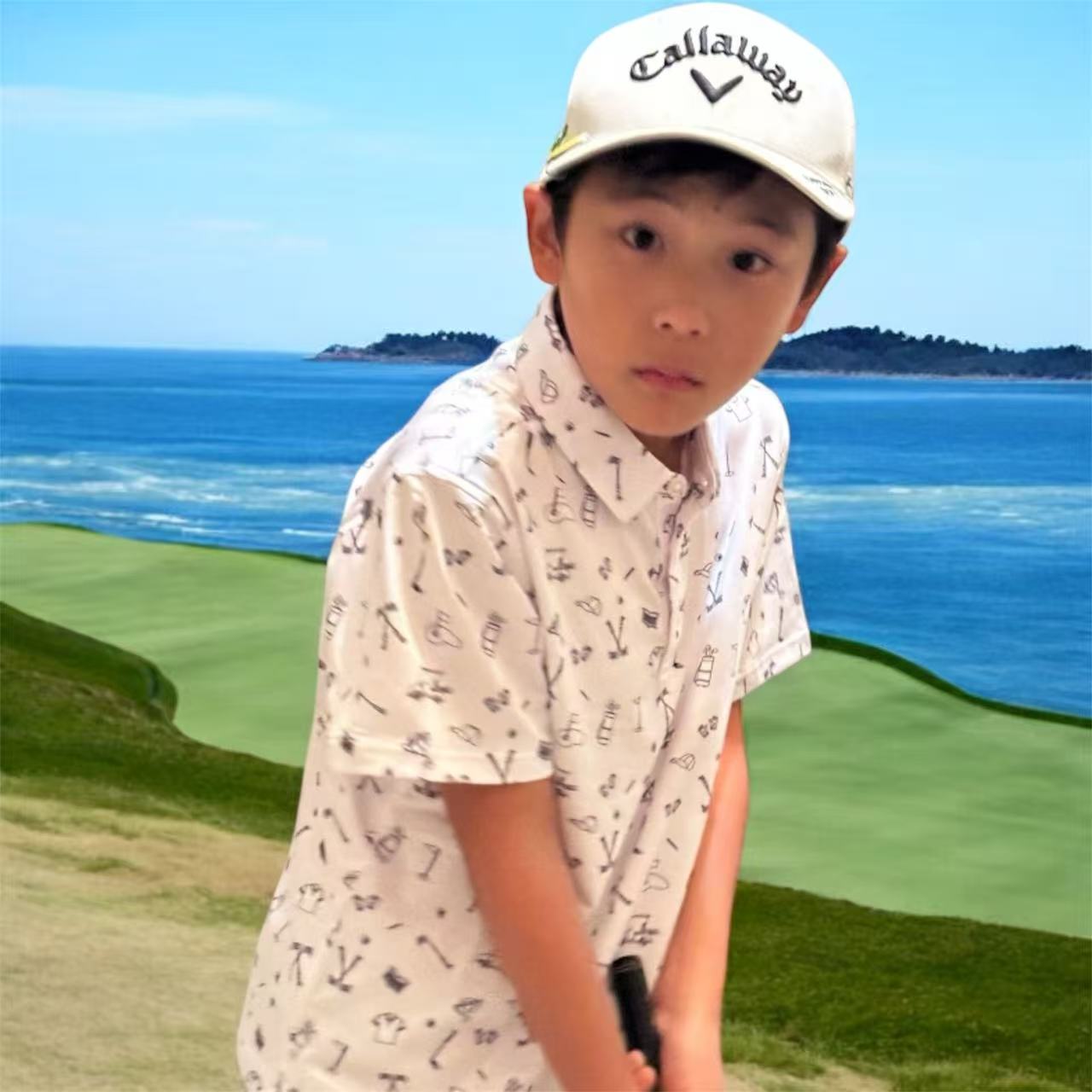 (Youth) Little Legends UniCaddie Golf Polo – White Blast Style!