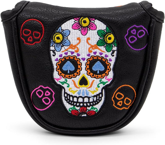 Premium Faux Leather Putter Cover (Sugar Skull- Mallet） – Durable, Soft, and Stylish Headcover with Magnetic Closure for Secure Fit. Protects Your Putter from Dings and Scratches