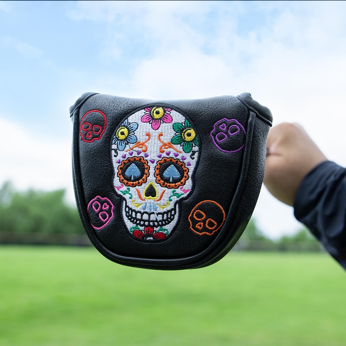 Premium Faux Leather Putter Cover (Sugar Skull- Mallet） – Durable, Soft, and Stylish Headcover with Magnetic Closure for Secure Fit. Protects Your Putter from Dings and Scratches