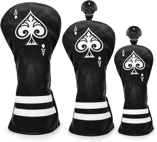 Golf Club Head Covers (Ace of Spade) – 4 options available. Premium driver, fairway wood, and hybrid covers for golfers. Durable and stylish