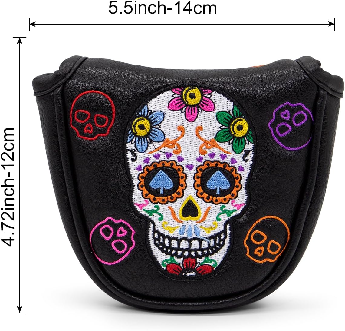 Premium Faux Leather Putter Cover (Sugar Skull- Mallet） – Durable, Soft, and Stylish Headcover with Magnetic Closure for Secure Fit. Protects Your Putter from Dings and Scratches