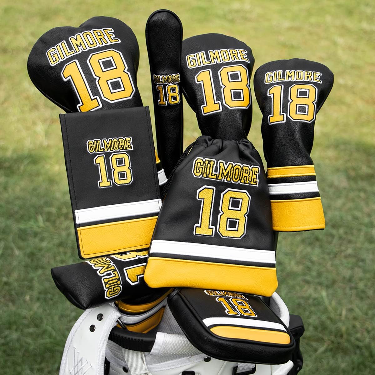 Golf Club Head Covers (Gilmore) – 4 options available. Premium driver, fairway wood, and hybrid covers for golfers. Durable and stylish