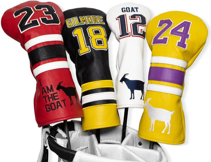 Golf Club Head Covers (23 GOAT) – 4 options available. Premium driver, fairway wood, and hybrid covers for golfers. Durable and stylish