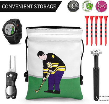 Just Tap It In Golf Pouch – Stylish Leather Tee & Valuables Bag w/ Drawstrings | Keep Balls, Tees & Essentials Safe