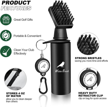 (Squeeze Type) Golf Club Cleaning Brush with Retainer Clip and Water Bottle – Leak-proof 4 oz reservoir. Essential for easy club maintenance and on-the-go cleaning