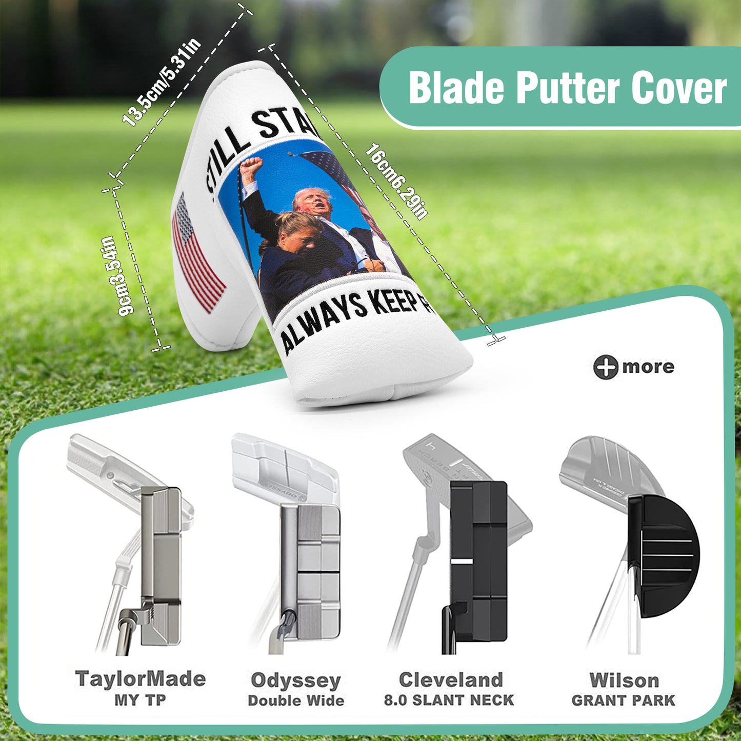 **New Release** Faux Leather Putter Cover (Keep Flighting Blade） – Durable, Soft, and Stylish Headcover with Magnetic Closure for Secure Fit. Protects Your Putter from Dings and Scratches