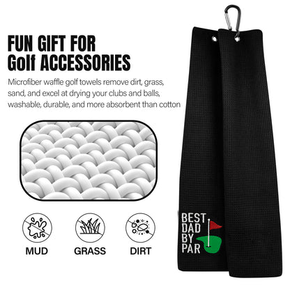 UniCaddie Best Dad By PAR Golf Towel with Quick-Dry Dual-Sided Design, Portable Carabiner, Gentle Cleaning, Durable & Easy-Care - Perfect for Golf