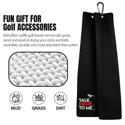 Microfiber Golf Towel (Talk Birdie To Me)with Quick-Dry Dual-Sided Design, Portable Carabiner, Gentle Cleaning, Durable & Easy-Care - Perfect for Golf- Premium Performance Towel