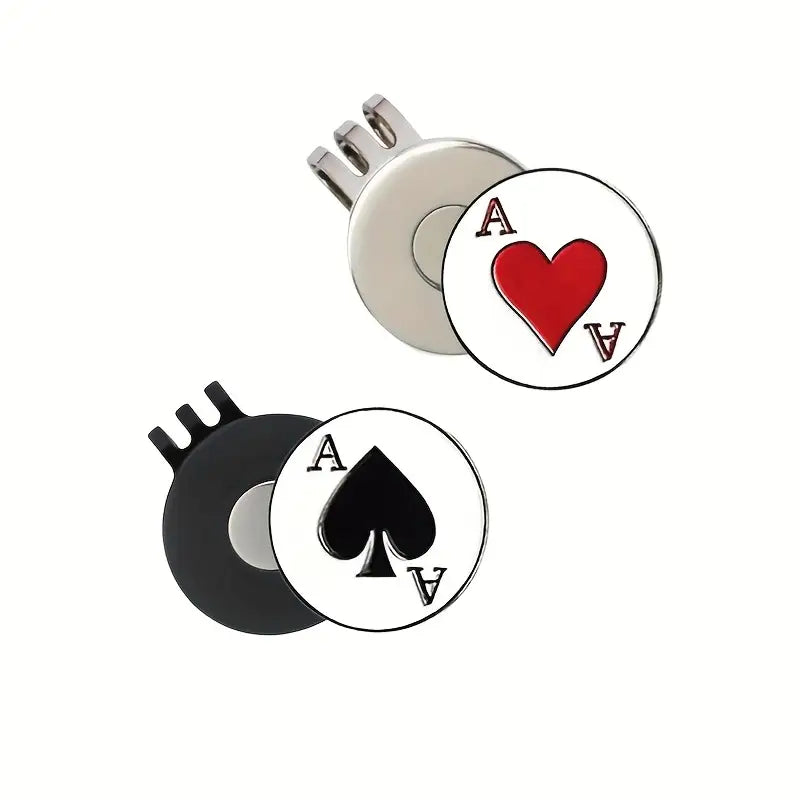 (Ace of Spade and Red Heart) Golf Ball Marker with High-Quality Magnetic Hat Clip – Durable, Strong Hold, and Easy Access on the Course