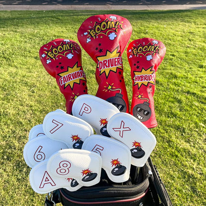 Golf Club Head Covers (BOOM!) – 4 options available. Premium driver, fairway wood, and hybrid covers for golfers. Durable and stylish