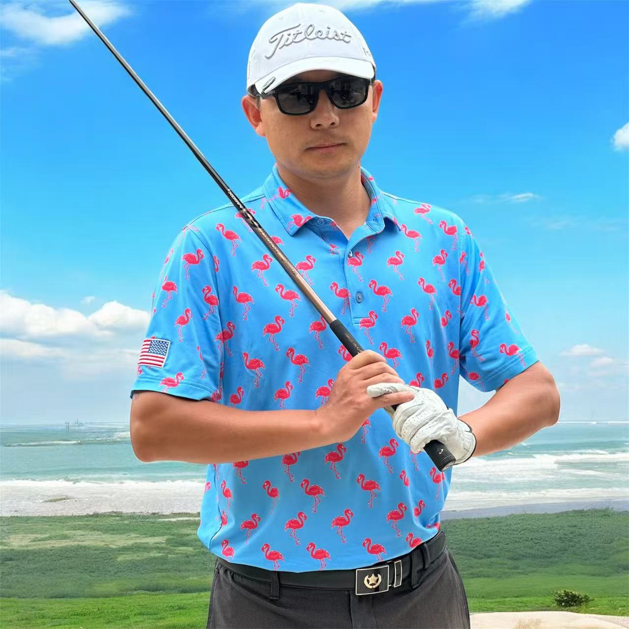 (Men) UniCaddie Ace Golf Polo – Crisp, Classic, Cool in Cyan Flamingo!