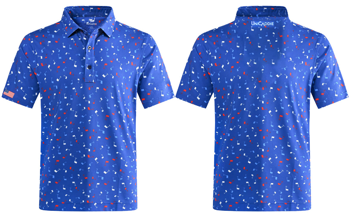 (Holiday 20%OFF) UniCaddie Premium Men's Golf Polo Shirts -Blue Golf Flag