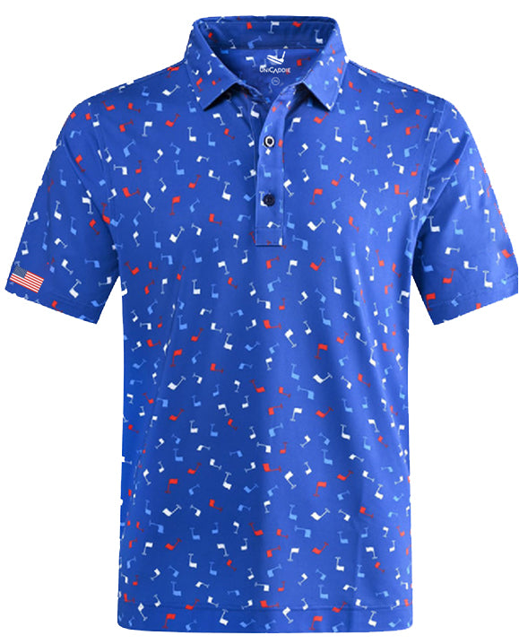 (Holiday 20%OFF) UniCaddie Premium Men's Golf Polo Shirts -Blue Golf Flag