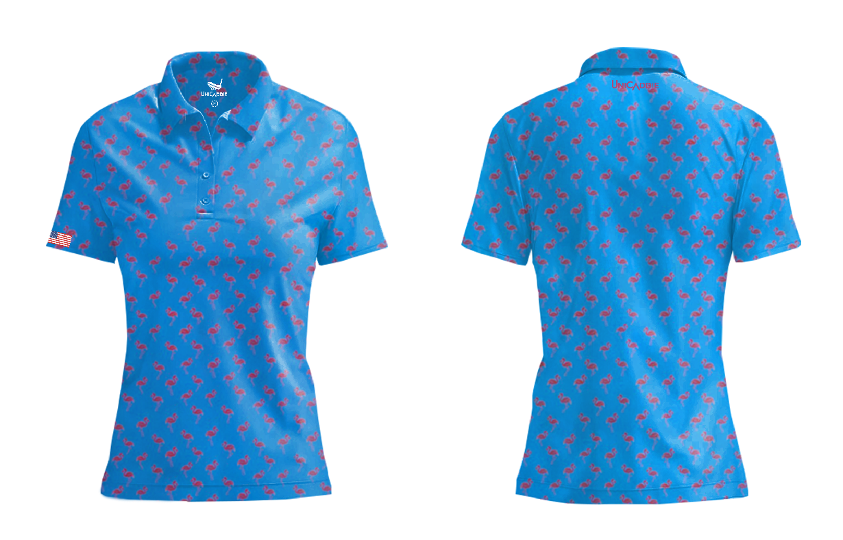 (Women) UniCaddie Ace Golf Polo – Crisp, Classic, Cool in Cyan Flamingo!
